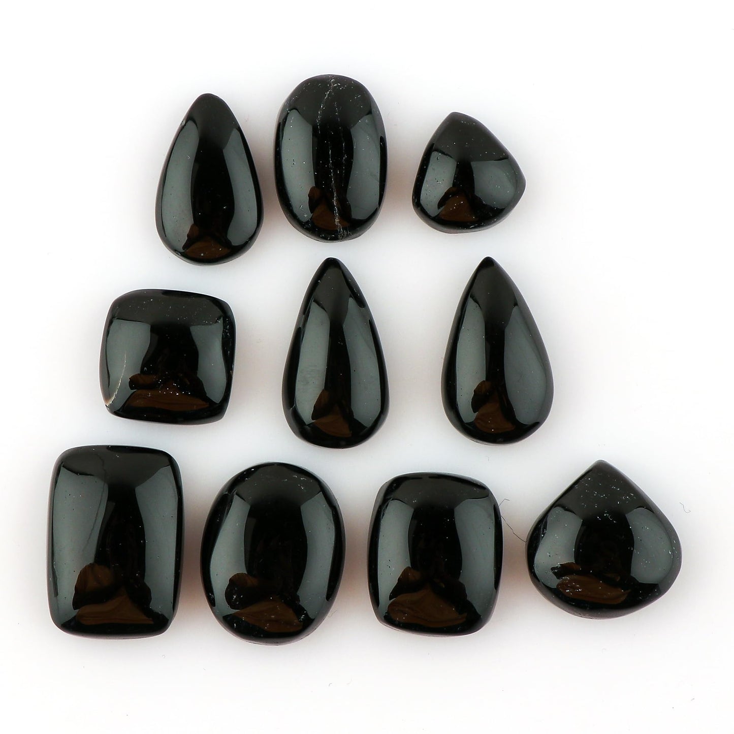 CRYSTALINES 10pcs, Wholesale Natural Black Onyx Gemstones, Bulk Flatback Cabochon, Polished Lapidary Stones for Jewelry Making, Healing Crystals Supplies, Wire Wrapping, Gem Collection