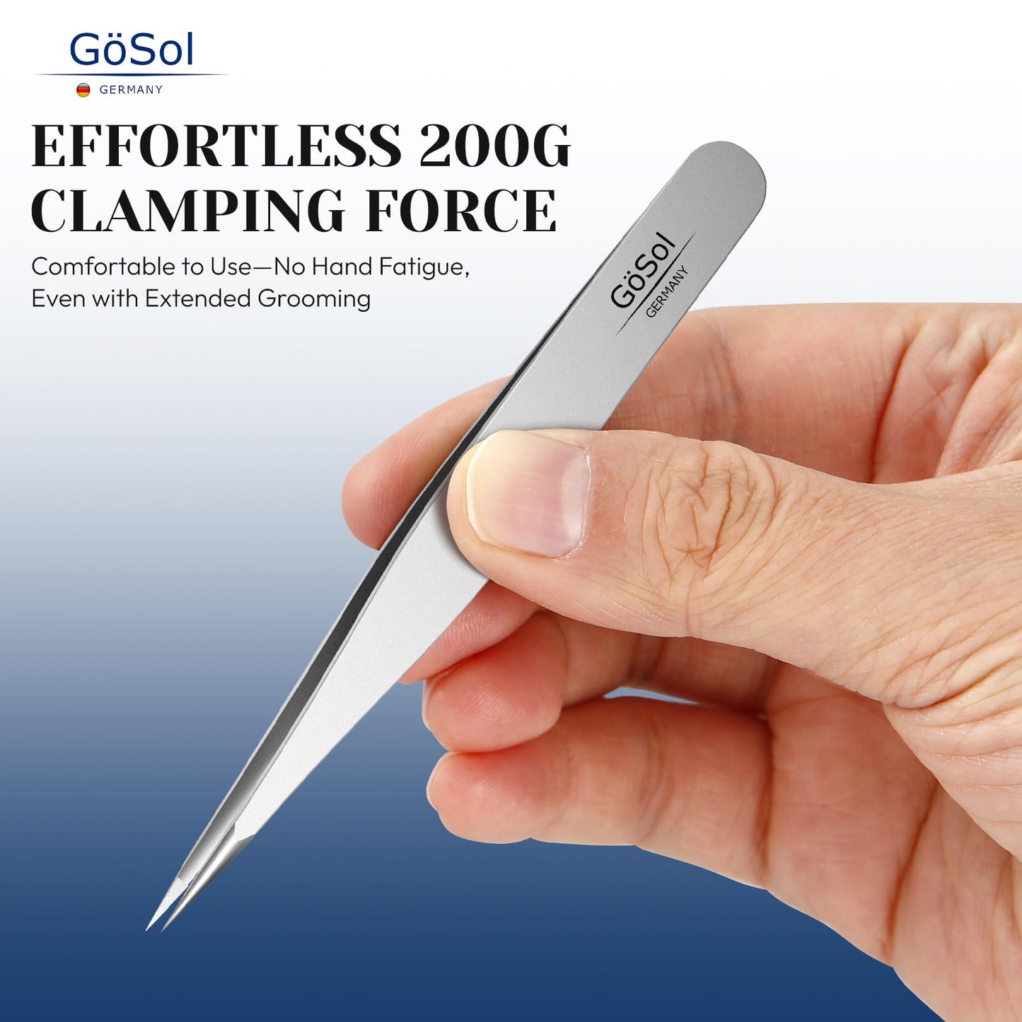 GöSol Tweezers - Professional Pointed Tweezers for Women and Men, 420 Stainless Steel Precision Tweezers for Women Facial Hair Removal, Expert Ingrown Hair Plucker, 0 Gap, Painless Hair Extraction