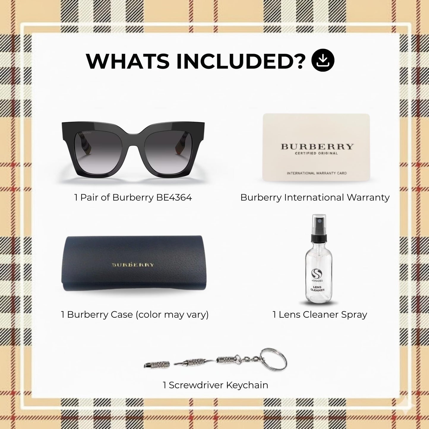 BURBERRY KITTY BE4364 Square Shape Acetate Sunglasses with Luxury Eyewear Kit