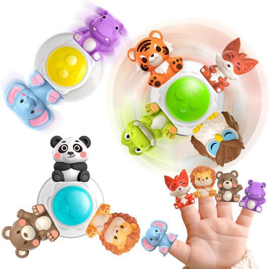 3PCS Cute Safari Animals Suction Spinner Toys for Babies, Detachable Soft Animal Figurines Finger Puppet, Bath Toy for Toddler Ages 1-3, Montessori Toys Birthday Gifts for Boys and Girls 12 Months+