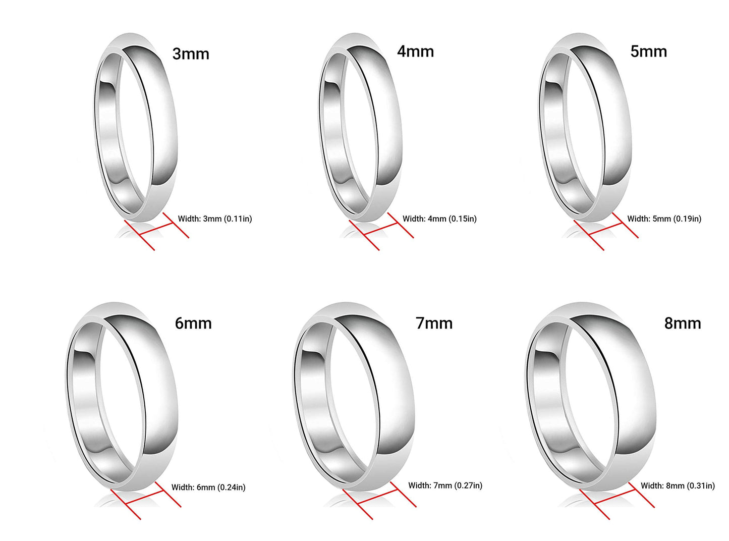 Tioneer Jewelry | Sterling Silver Plain Dome Wedding Band | Wedding Band for Women & Men | Sterling Silver Jewelry, Silver, 6mm, Size 8