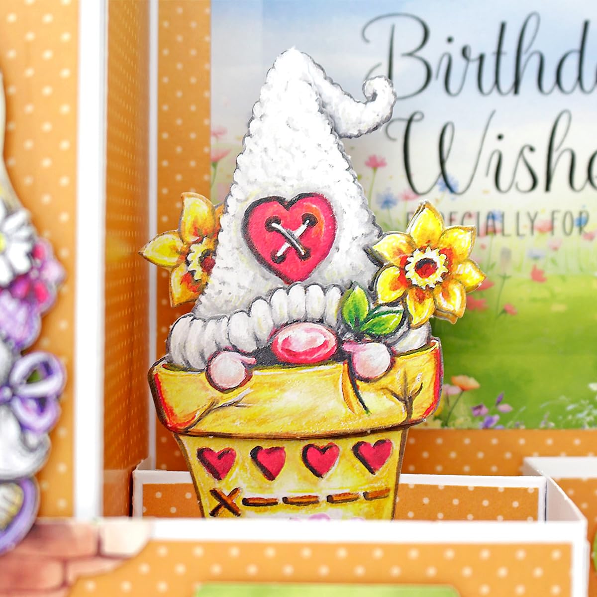 Katy Sue Garden Gnomes Die-Cut Decoupage Pack. 12 Sheets of Gnome, Gonk & Garden-Themed Die Cuts for Card Making Supplies with Sentiments & Card Toppers on 150 GSM Paper. UK-Made.