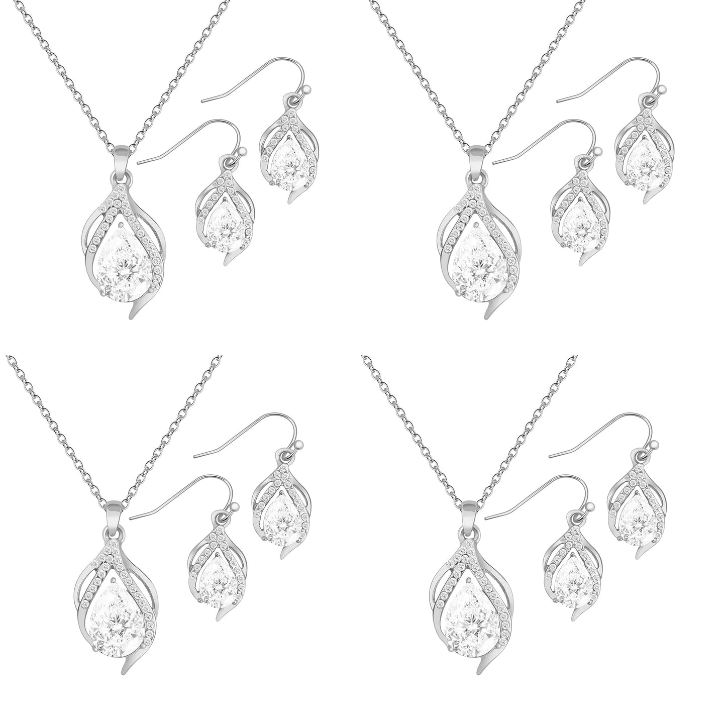 OTTFF Dainty Bridesmaid Jewelry Set for Women 4 Sets SILVER Plated Pave Rhinestone With Crystal Necklace Earrings Set for Wedding/Engagement/Anniversary