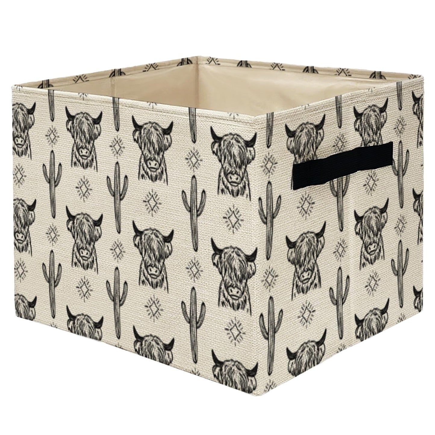 ATBWGT Western Highland Cow Storage Bins Box, Toybox for Boys Girls, Retro Western Cactus Cow Foldable Storage Baskets Organizer for Bedroom Bathroom Kids Room Dorm Clothes Toys Books