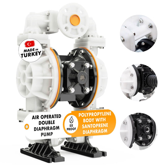 Vestapomp Air Operated Diaphragm Pump - Chemical Transfer - Diaphragm Pump Air - AODD Double Pneumatic Transfer (1" Inch Discharge, Polypropylene Body + Santoprene, 40 GPM, 100 PSI)