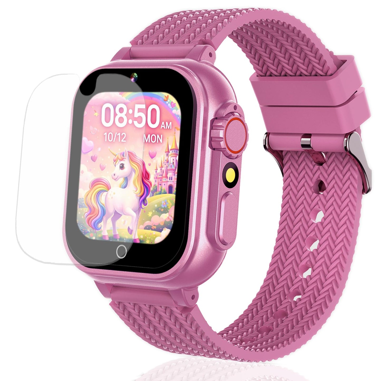 Goodatech Kids Smart Watch for Boys Girls, 1.54'' Smartwatch with 26 Puzzle Games, HD Camera, Video Music Player, Pedometer, Flashlight, Audio Book, Aluminum Case and Sport Band (Pink)