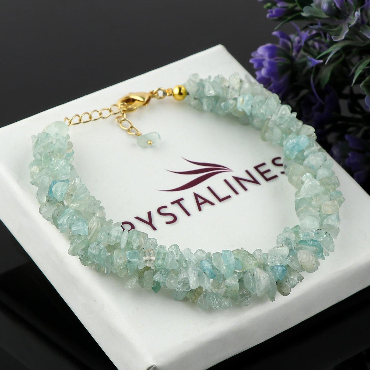 CRYSTALINES Natural Aquamarine Gemstone Twisted Strand Bracelet, Polished Uncut Nuggets Rough Beads, Handmade Boho Jewelry, Healing Crystals, Gold Plated, March Birthstone, Christmas Gift for Women