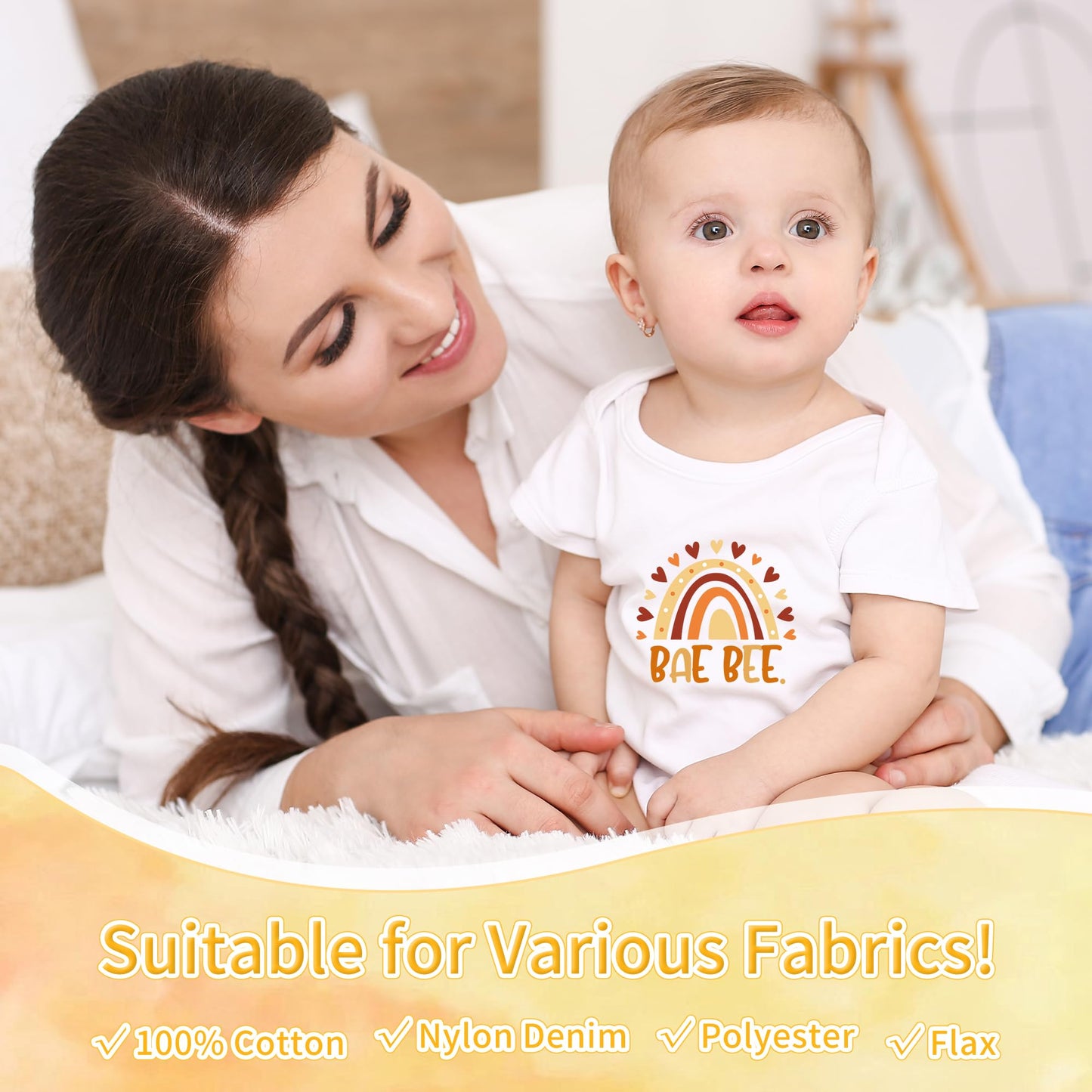 Boho Baby Iron on Transfers, 30 PCS Rainbow Onesie Decorating Kit Baby Shower, Inspirational Heat Transfer Stickers, Iron on Decals for T Shirts Hoodie Bibs Bodysuit Clothing DIY Crafts