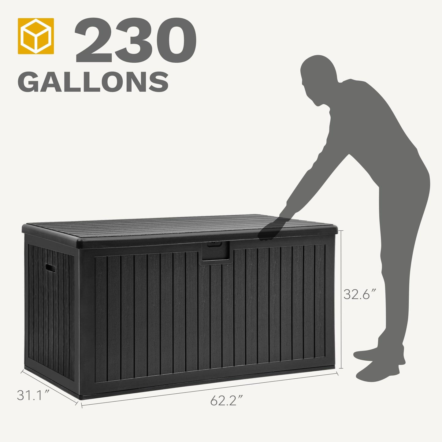 DWVO 230 Gallon Resin Outdoor Storage Box, XXL Double-Wall Waterproof Deck Box with Divider, Doubles as Table or Seating with 1000 lbs Capacity, Lockable (Black)