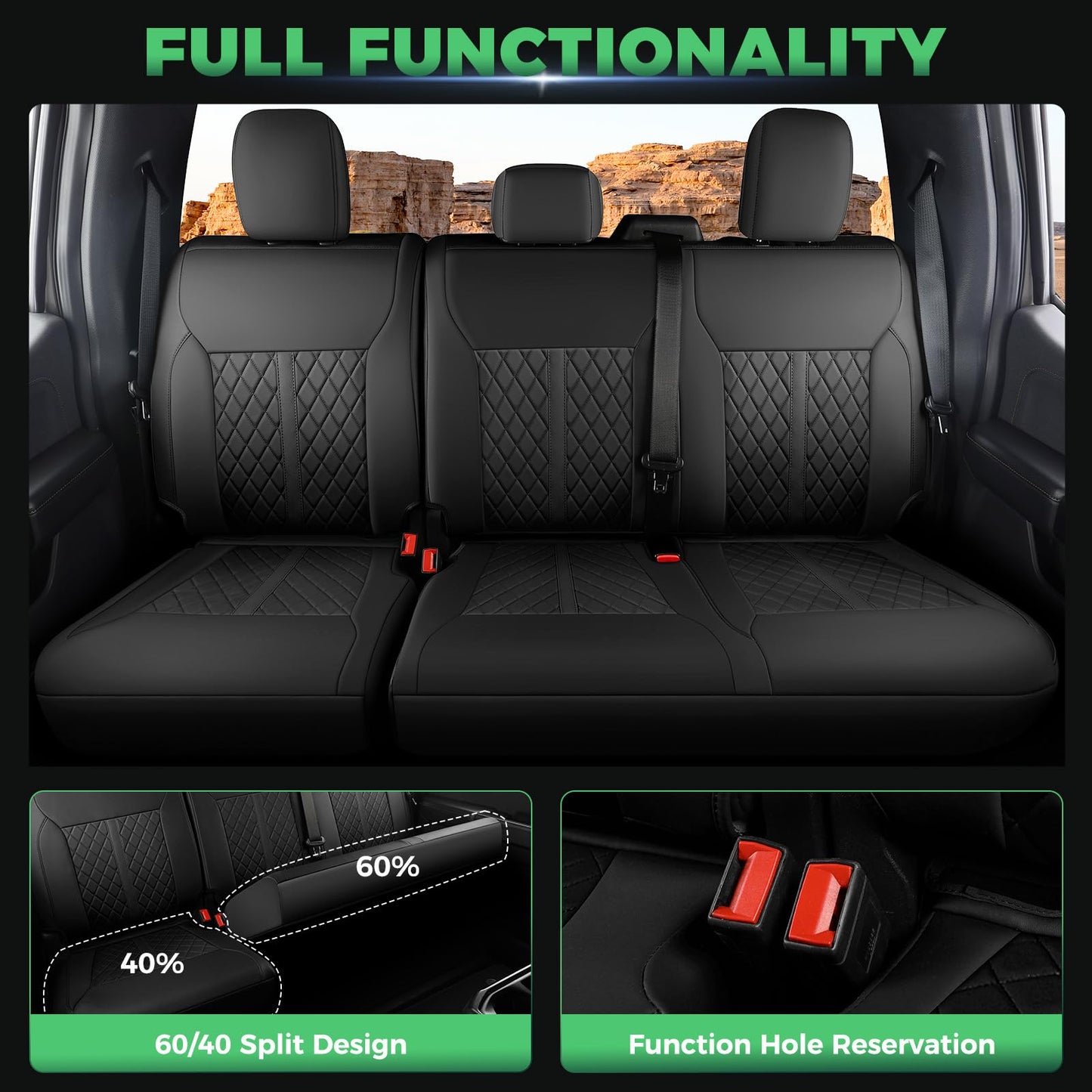 RIDEPOSH for Ford F150 Leather Seat Covers, SuperCrew XL XLT 2021-2025, F250 F350 F450 Super Duty Crew Cab 2023-2025, Custom Truck Seat Cover Full Set, Pickup Accessories, Black (Bucket Seat)