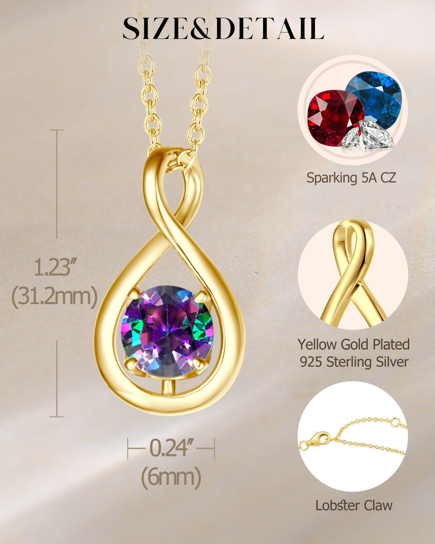 FANCIME Alexandrite Necklaces June Birthstone Necklace for Women, Yellow Gold Plated Sterling Silver Infinity Pendant Fine Jewelry Birthday Mothers Day Gifts for Mom Her