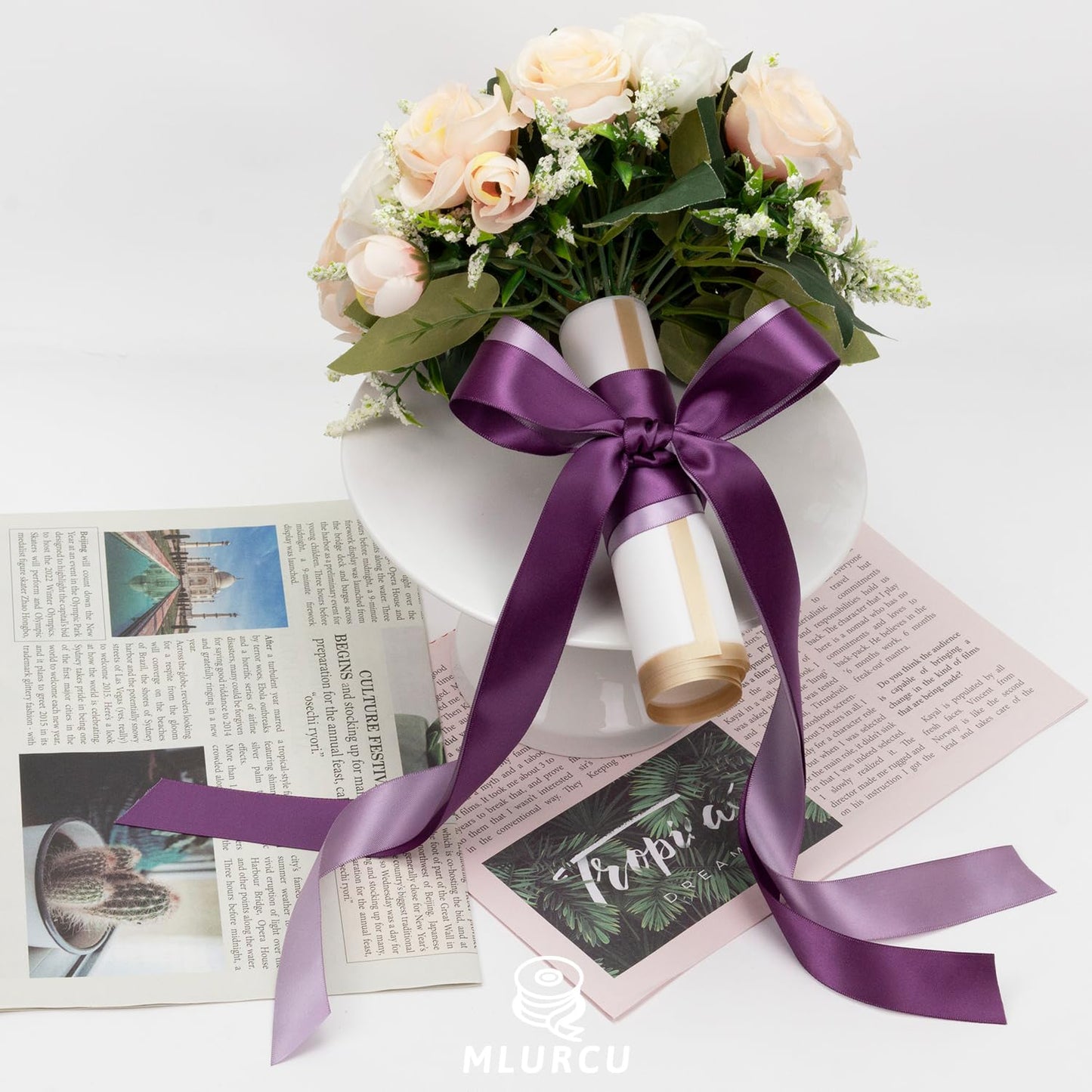 Purple Ribbon 1 Inch Lavender, Lilac, Amethyst, Dark Purple Double Faced Satin Ribbon for Flower Bouquet, Gift Wrapping, Wedding Invitation, Bows, Crafts, Gift Bags - 30Yards