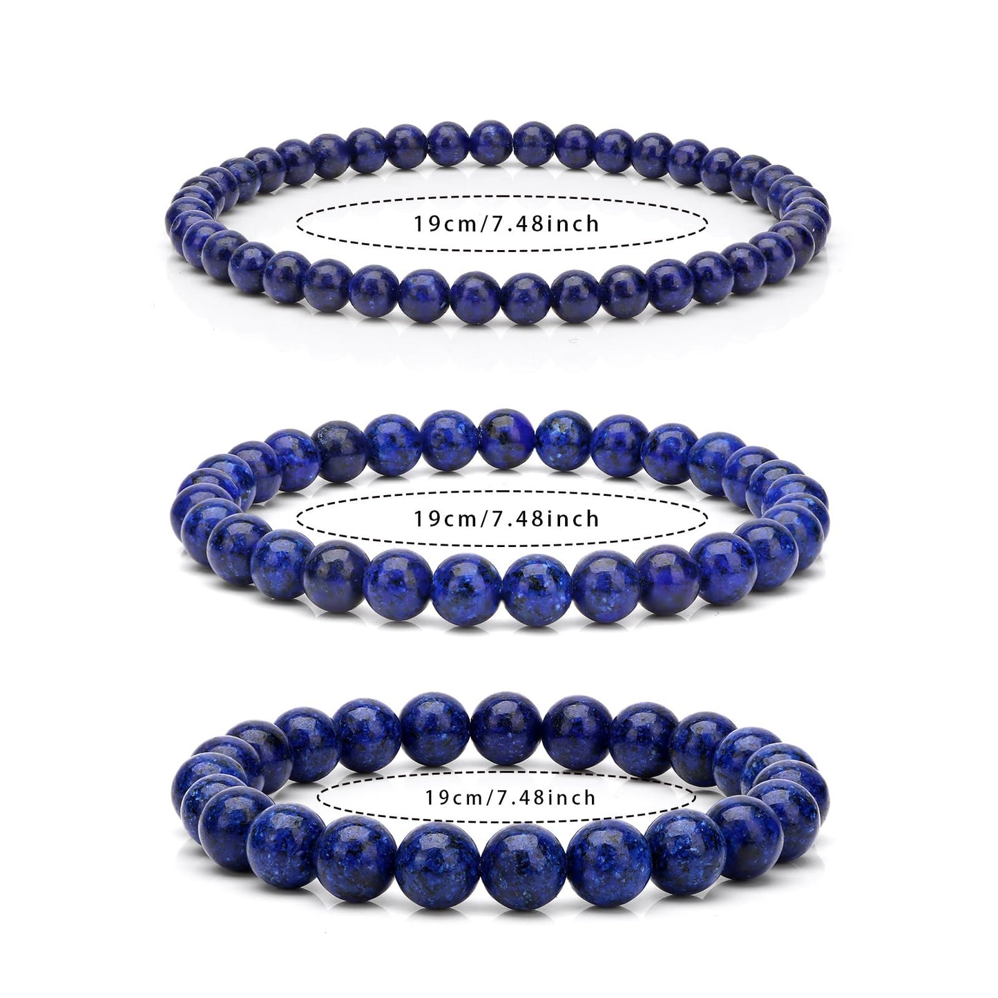 Risyfjew 4MM Handmade Lapis Lazuli Natural Gemstone Stretch Elastic Bracelet,PE Film Anti-oxidation Packaging Natural Stone Crystal Healing Power Energy Gifts for Adult