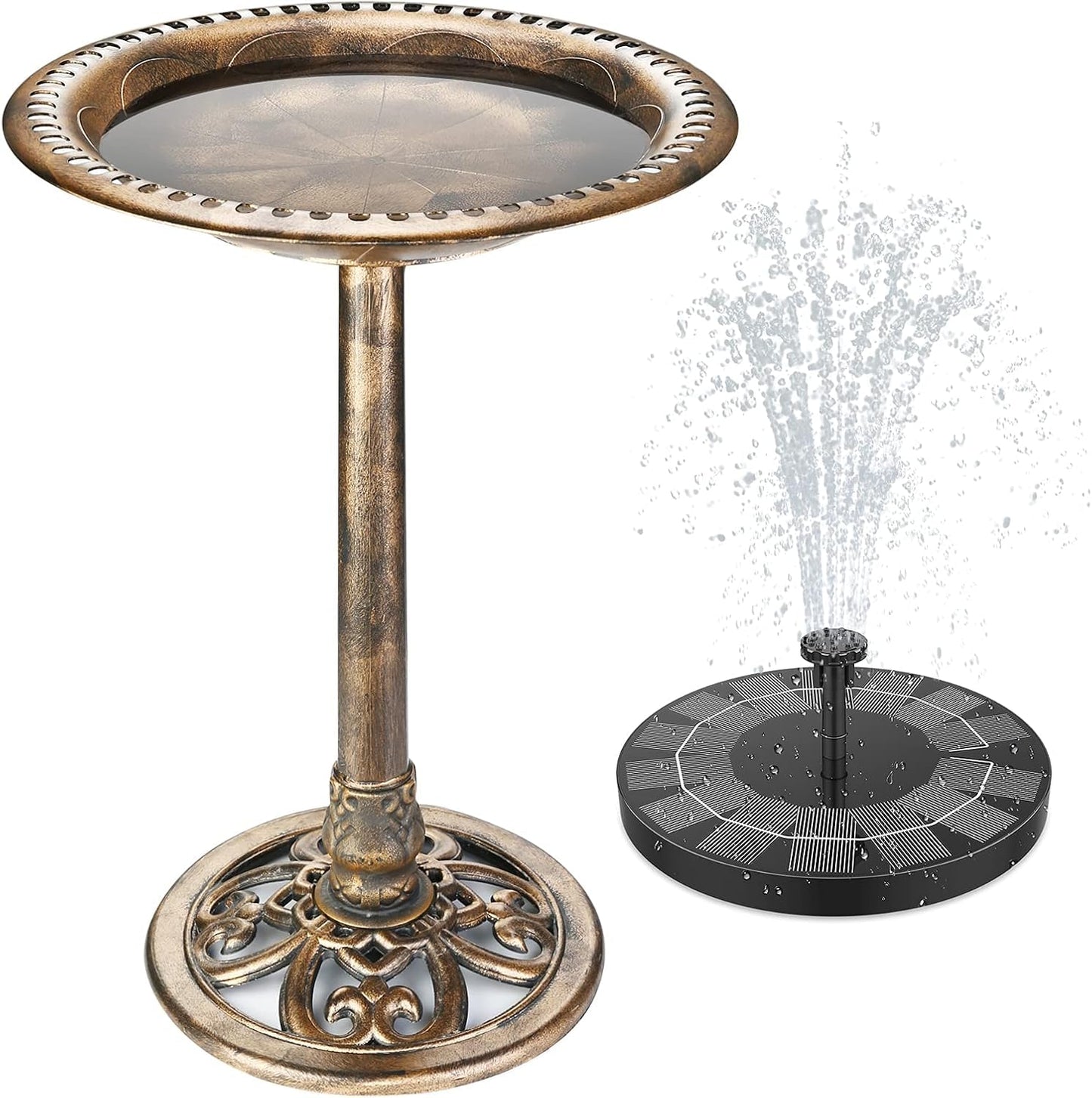 AISITIN Bird Bath Outdoor, Polyresin Lightweight Birdbath for Garden with 2.5W Solar Fountain, Used in Outside, Patio, Pond, Solar Fountain for Bird Bath