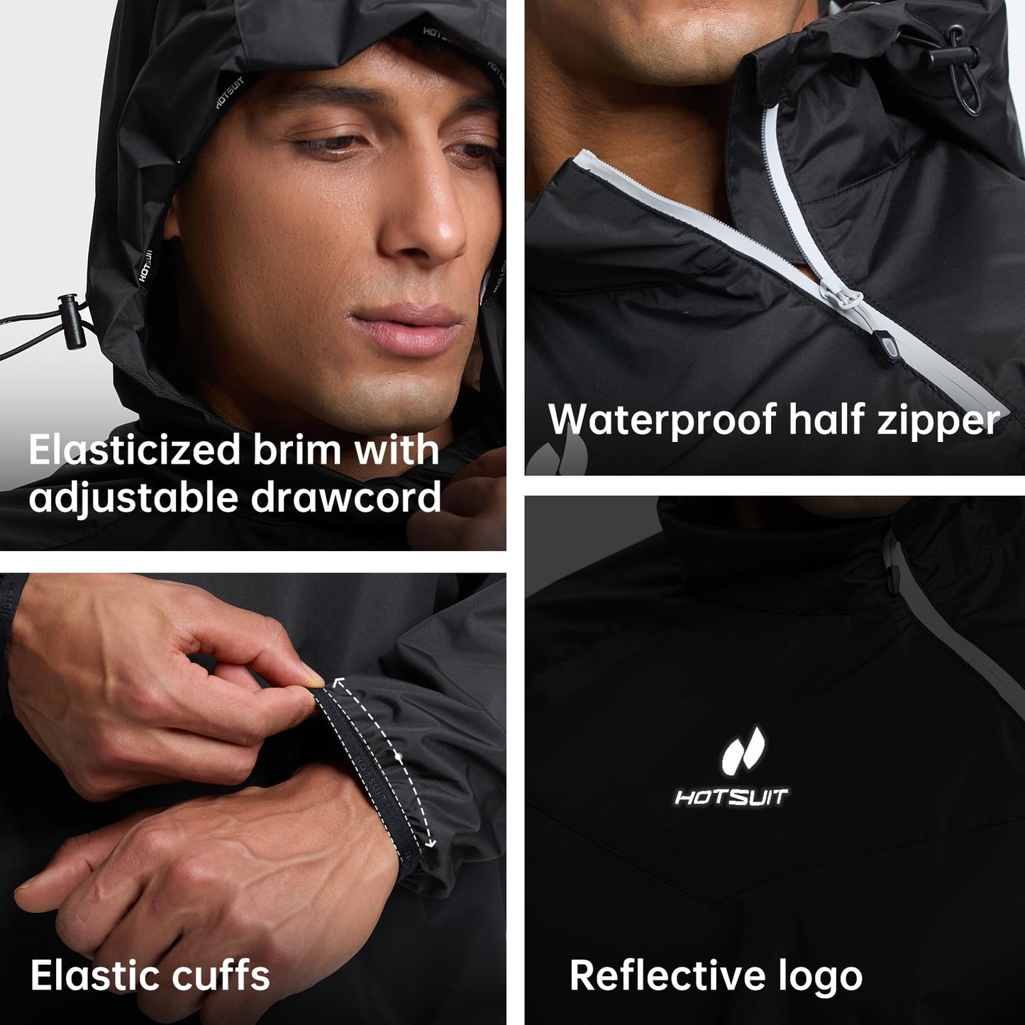 HOTSUIT Sauna Suit for Men Sweat Sauna Jacket Pant Gym Workout Sweat Suits, Black, L