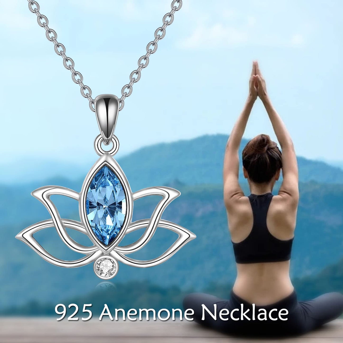YFN Lotus Necklace for Women Sterling Silver Crystal Lotus Flower Pendant Necklace Yoga Jewelry Gifts for Women