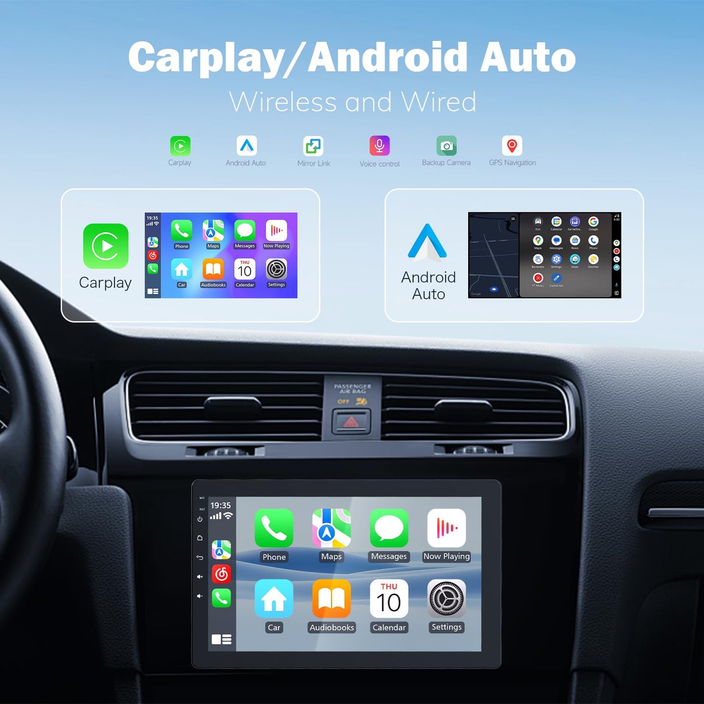Haudio 10.1" Single Din Car Radio with Rotatable Touchscreen, Wireless Apple CarPlay, Android Auto, Touch Screen Radio, GPS Navigation, Bluetooth, Hi-Fi Sound, Voice Control, Backup Camera