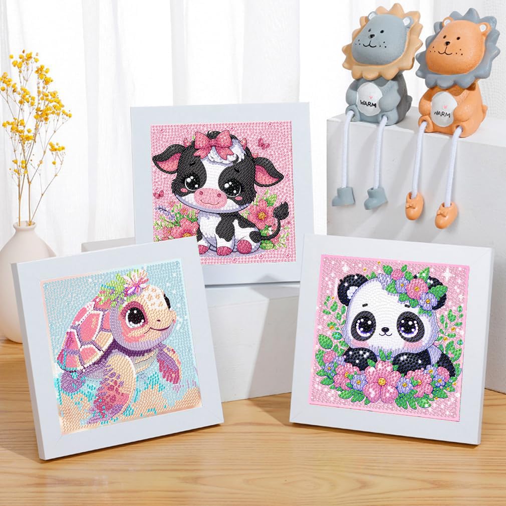 GQYCZZ 6 Pack 5D Diamond Painting Kits for Kids Beginners, Full Drill Cute Animals Diamond Art Kits, DIY Big Gem Art for Children Ages 6-7-8-9-12, Home Wall Decor 6x6 Inch