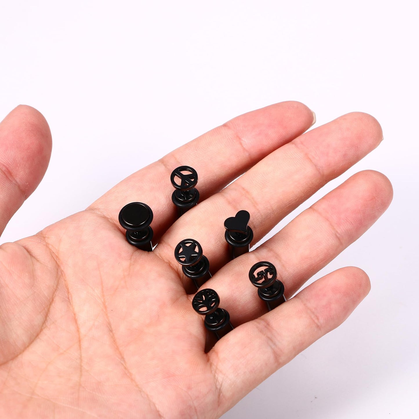 Aroncent 6PCS Stainless Steel Fake Taper Earrings for Men Women Punk Style Spike Hoop Earrings Stud Earrings Fake Plug Earrings Piercing Jewelry