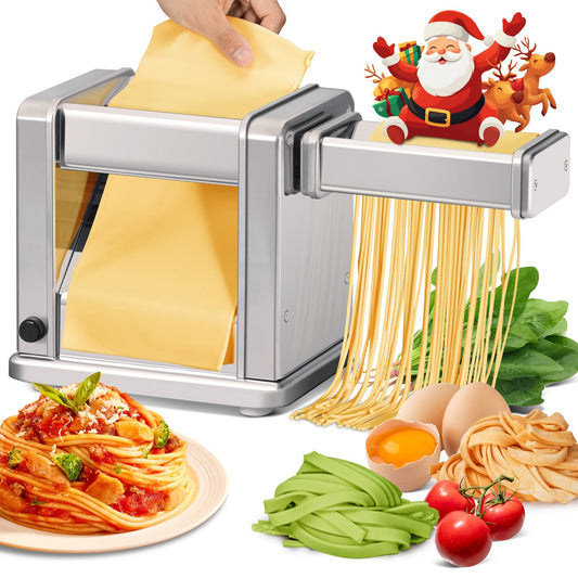 Maxceysen Electric Pasta Maker Stainless Steel Noodle Machine with Roller & Cutter Adjustable 7 Thickness & 2 Width for Spaghetti, Fettuccini, Lasagna, Pie Crust, Dumpling, Wonton