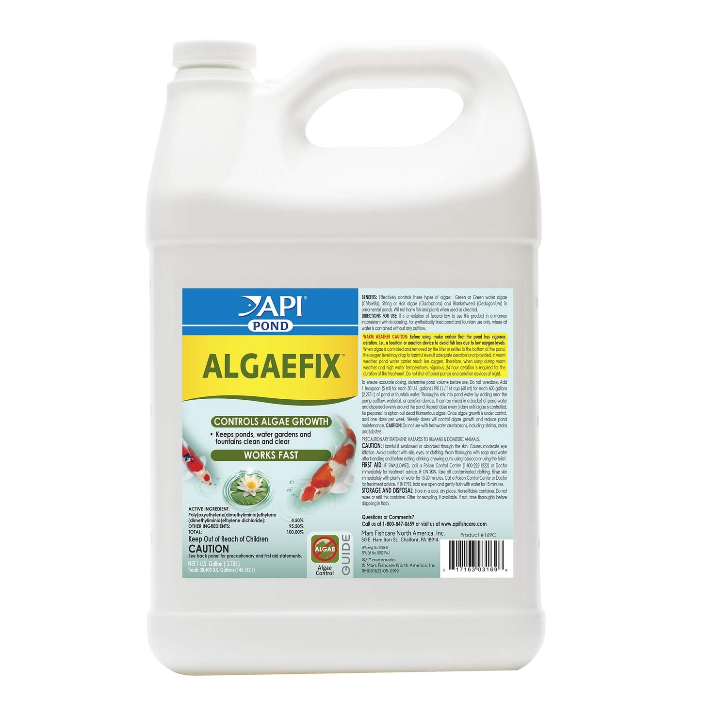 API POND ALGAEFIX (1 gallon) Pond Algae Control - Copper Free - Clean, Clear Water - Up to 38400 Gallons - Safe for Fish, Plants - Water Gardens, Fountains - Natural Active Ingredient - EPA-Registered