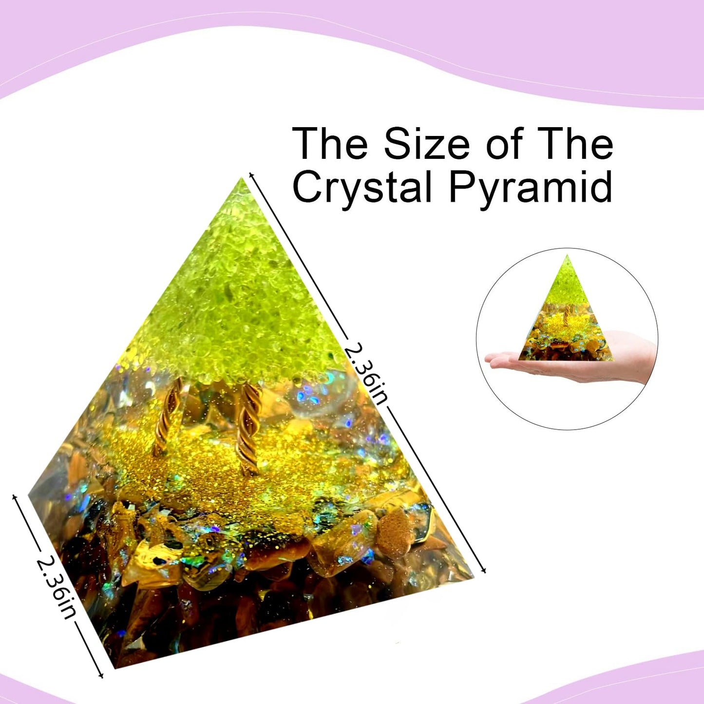 Saefheled Tree of Life Orgone Pyramid,Natural Energy Peridot Tiger's Eye Stone Orgonite Healing Crystal Pyramid,for Reduce Stress,Balance Chakra,Meditation Attract Luck,Accumulate Wealth Health(6cm)