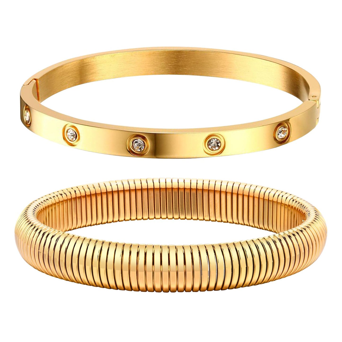 MPRAINBOW Gold Bracelets for Women, 2Pcs 18K Gold Plated Cubic Zirconia Bangle Crystal Friendship Bracelet Jewelry,Wedding Party Christmas Birthday Gift for Girlfriend Sister Daughter