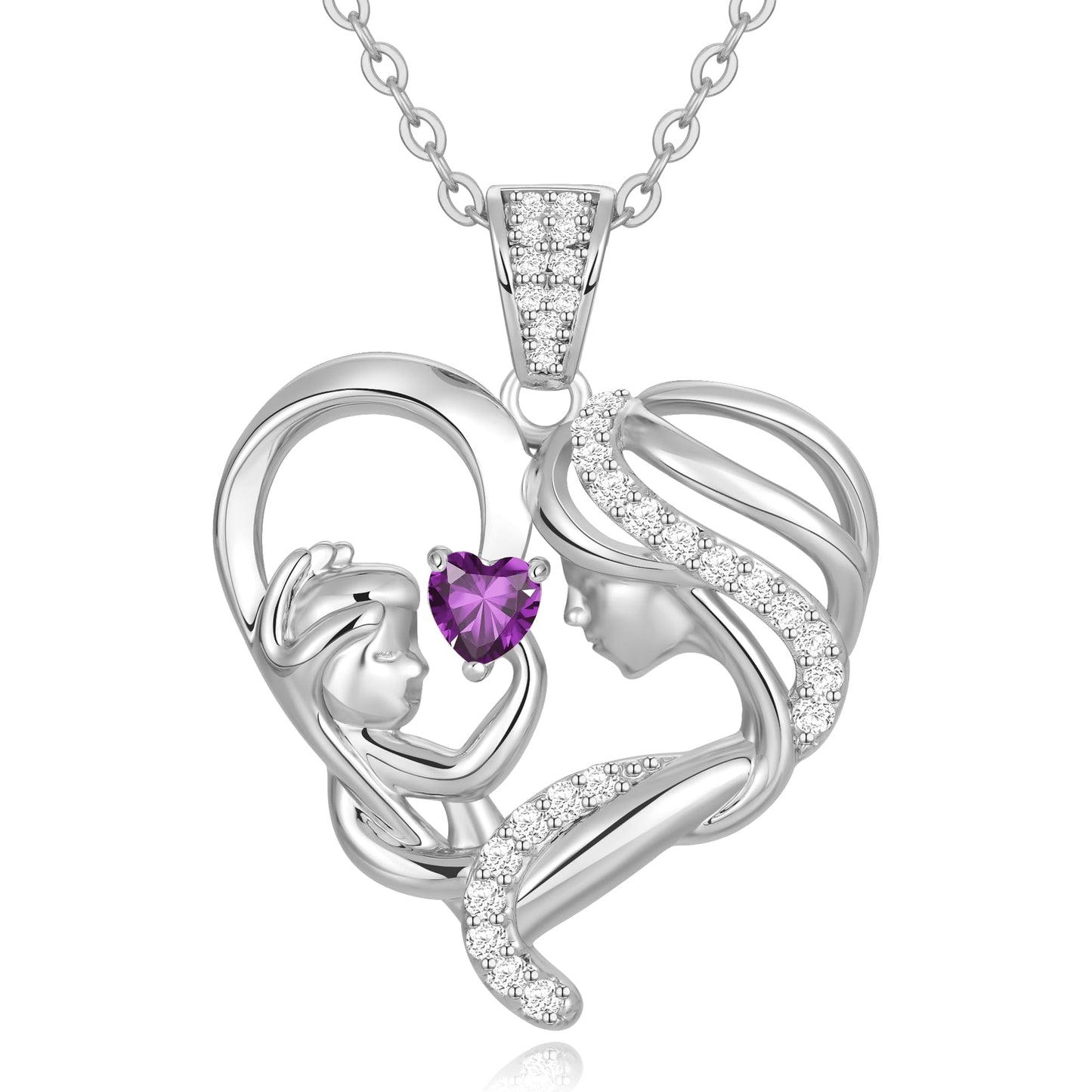 Zifeel Mothers Day Gifts for Mom Wife Her Grandma, S925 Sterling Silver Birthstone Necklaces Jewelry for Women, Mother's Day Love Heart Pendant Necklace for Anniversary Birthday Christmas Day