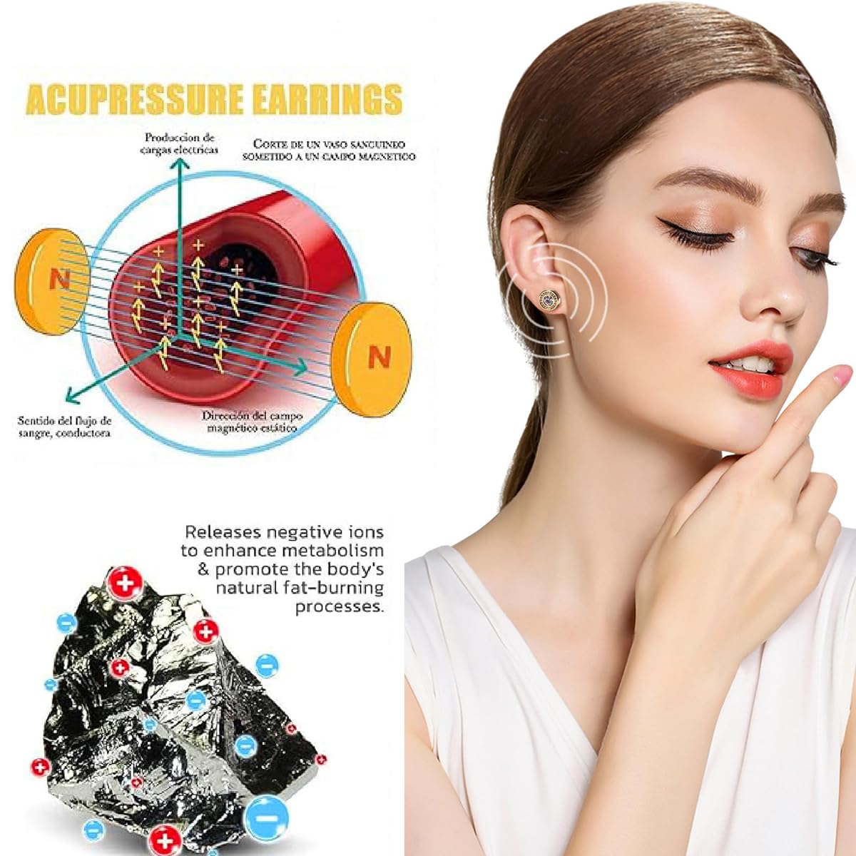 Lymphvity Therapy Earrings for Women, Lymphatic Halolux Lymphvity Germanium Earrings Acupuncture Lymph Detox Earring Drainage Jewelry 18 K Gold Plated Stud Rhinestone Gift 2 Silver