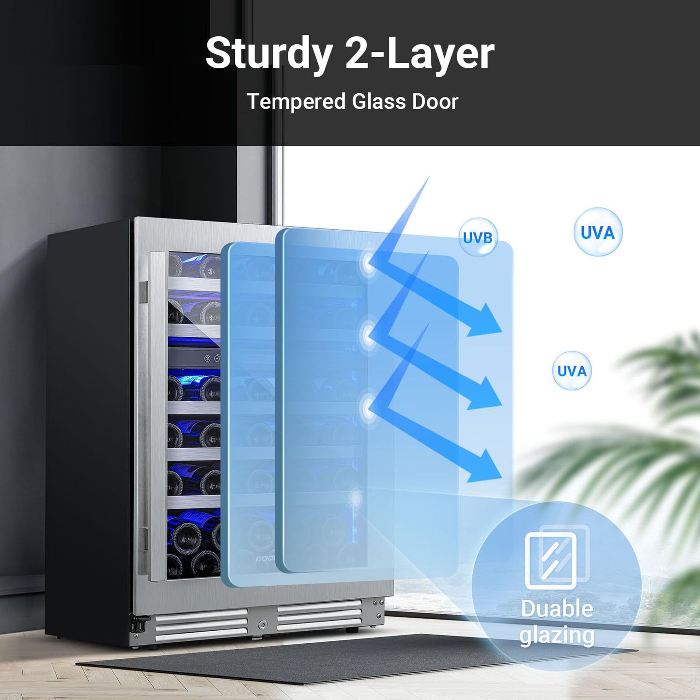 BODEGA 56 Bottles Wine Cooler, 24 Inch Dual Zone Wine Fridge with Double-Layer Glass Door, wine cooler refrigerator with Digital Temperature Control and Temperature Memory,wine cooler for home.