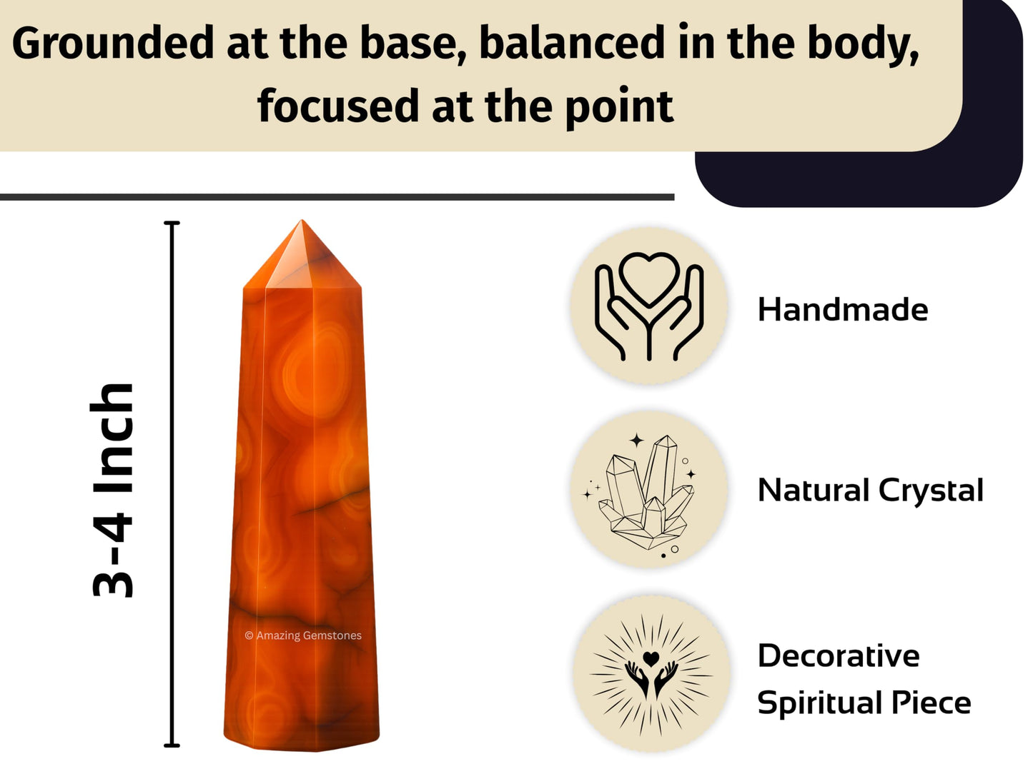 Amazing Gemstone Carnelian Crystal Towers ~ Natural Healing Crystal Point Obelisk for Reiki Healing and Crystal Grid (3" to 4" INCH)