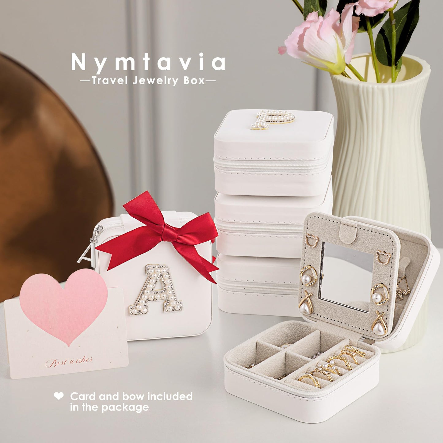 Nymtavia Birthday Gifts For Women, Initial Jewelry Box, Travel Jewelry Case, Gifts for Wife Girlfriend, Small Travel Jewelry Organizer, Gift for Girls, Graduation Gifts for Her, Bridesmaid Gifts