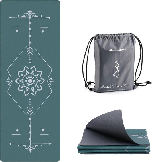 Avoalre Yoga Mat Foldable - Textured Non Slip Exercise Mat -Travel Lightweight Hot Yoga Mat with Carry Bag for Pilates & Home Workouts (72"L x 24"W x 3mm Thick), Green