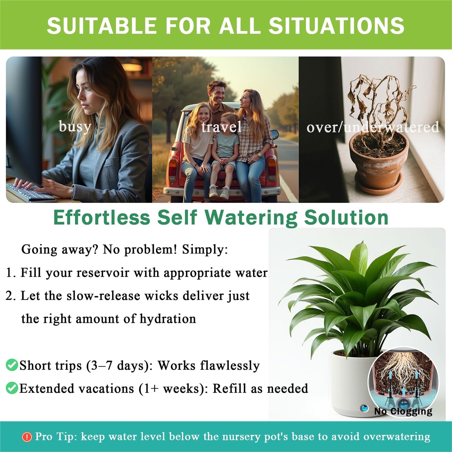 GreenShip 4 Pack Self Watering Planter Insert, Wick Spikes for Plants, Patented Plant Wicks for Self Watering, Plant Stakes for Indoor Outdoor Plants,Vacation Use (Small for Height 4.7"-12" Planter)