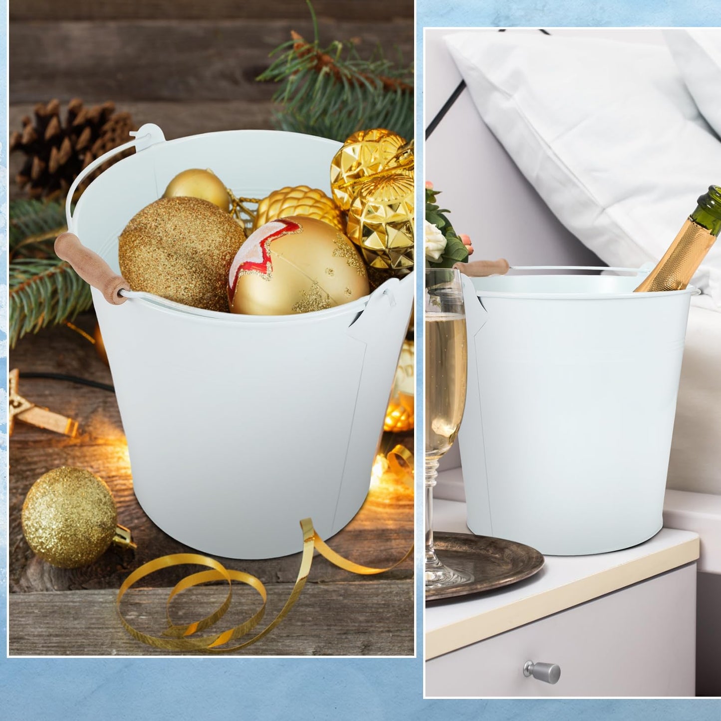 Didaey 12 Pcs Large Galvanized Metal Buckets with Handle 10 Inch Heavy Duty Stainless Steel Pails Round Pail for Party Wedding, Crafts, Utensils, Table Centerpieces (White)