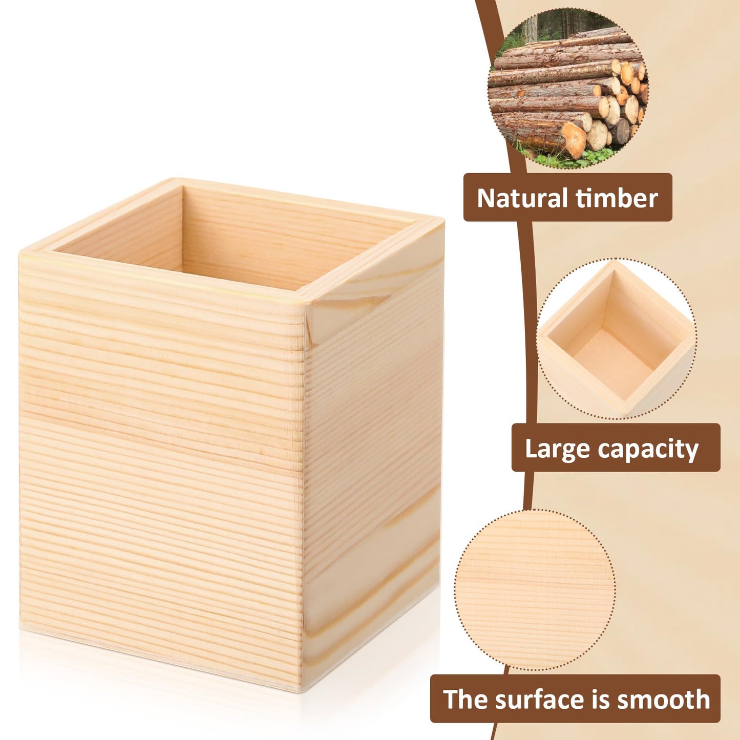 DoubleFill 12 Pack DIY Spring Wooden Pencil Holder Craft for Desk, Desktop Pencil Holder Stand, Unfinished Wooden Pen Craft for Homemade DIY Supplies(Quadrate)