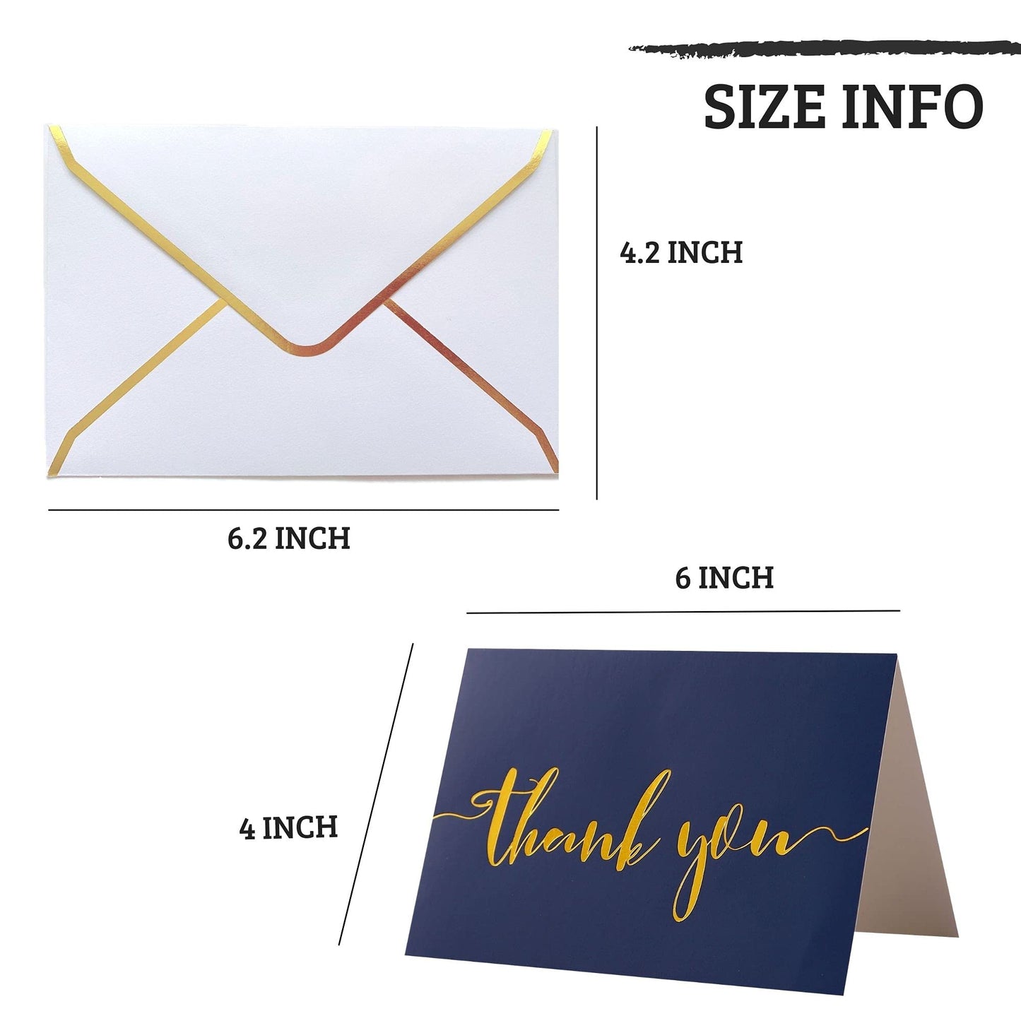 Winoo Design Heavy Duty Thank You Cards with Envelopes - 36 PK - Gold Thank You Notes 4x6 Inches Baby Shower Wedding Cards Small Business Graduation Funeral Bridal Shower (Navy Blue)