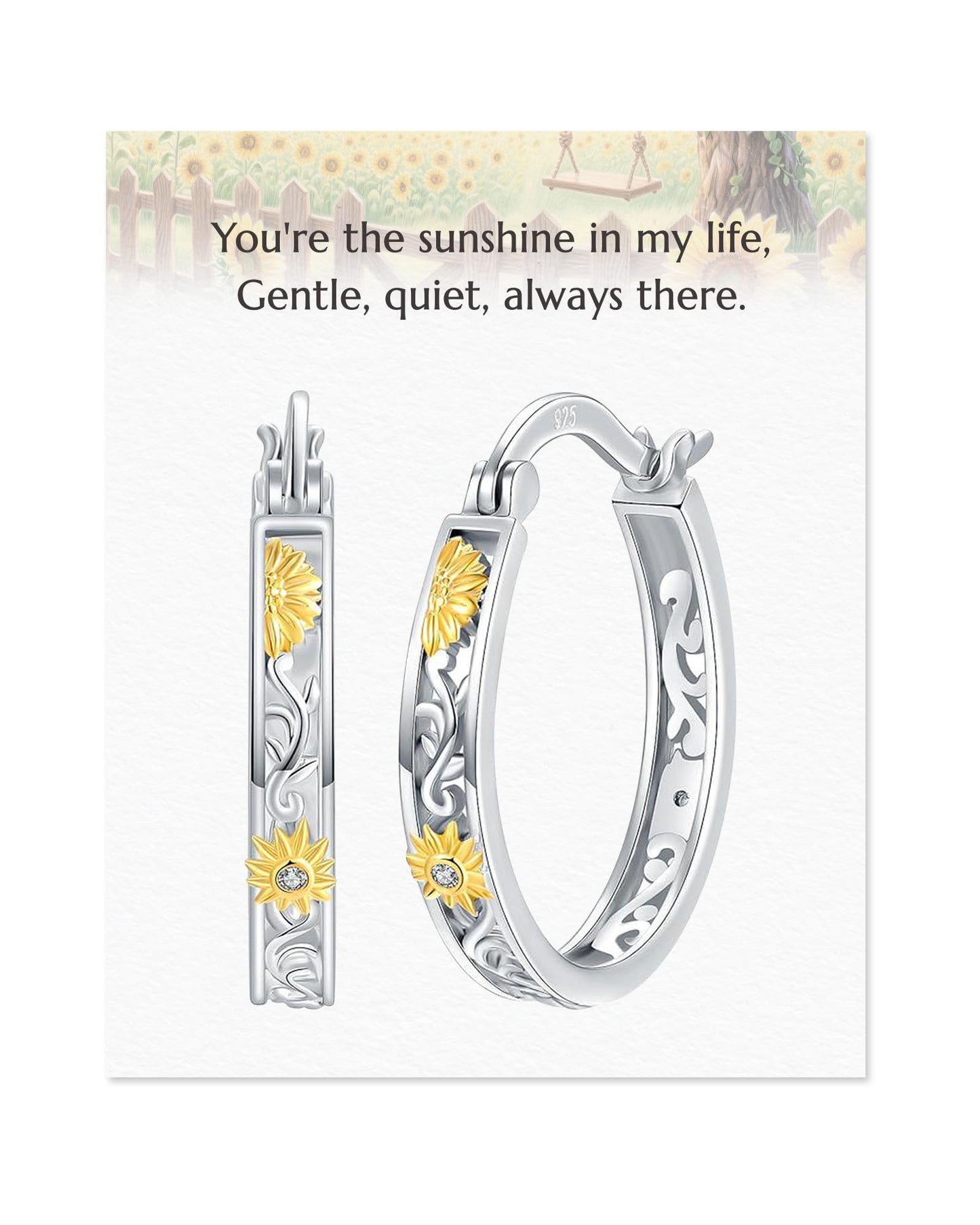 Hypoallergenic-925 Sterling Silver-Two Tone-Sunflower Daisy Hoop Earrings - Your Daily Sunshine Sweet Commute Gift for Women