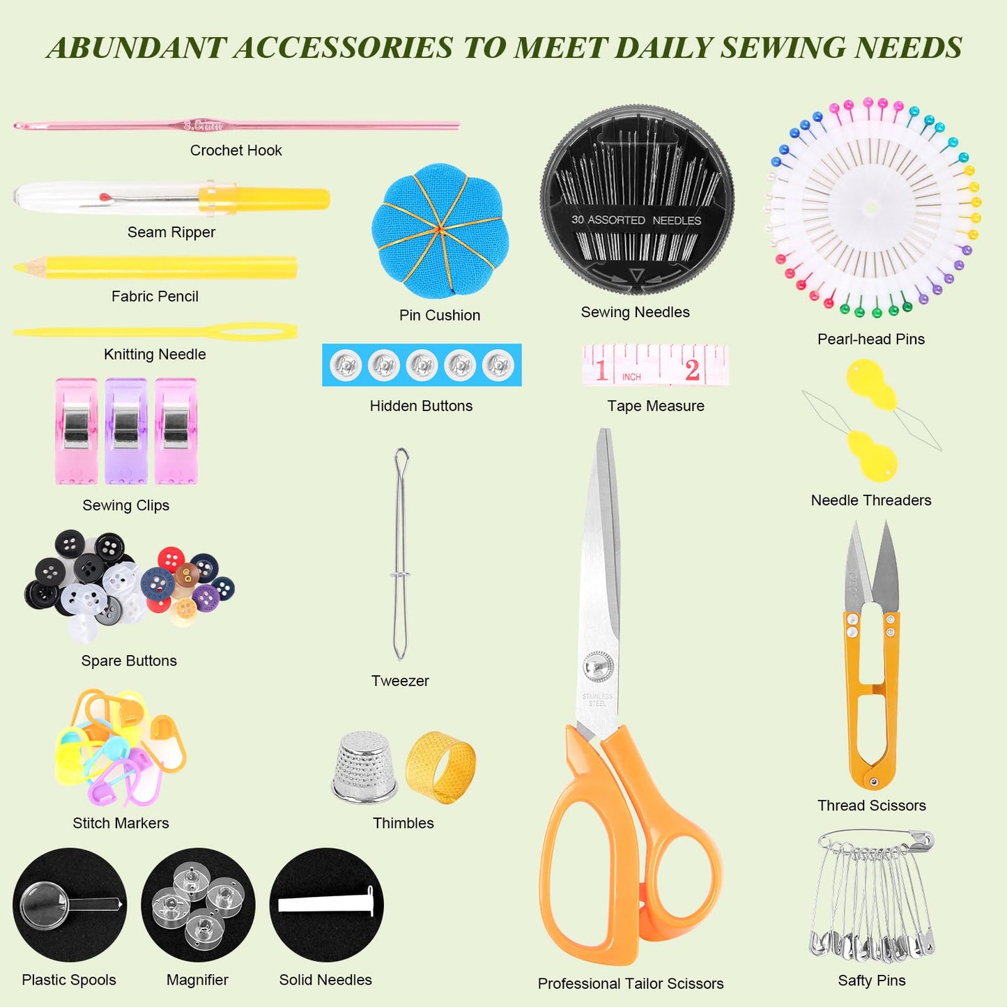 Goeveo Sewing Kit for Adults, 198pcs Newly Upgraded Needle and Thread Kit Gifts for Mom Grandma Friend, Sewing Accessories with Case Portable for Home, Work, Travel, Emergency (198pcs Sewing Supplies)