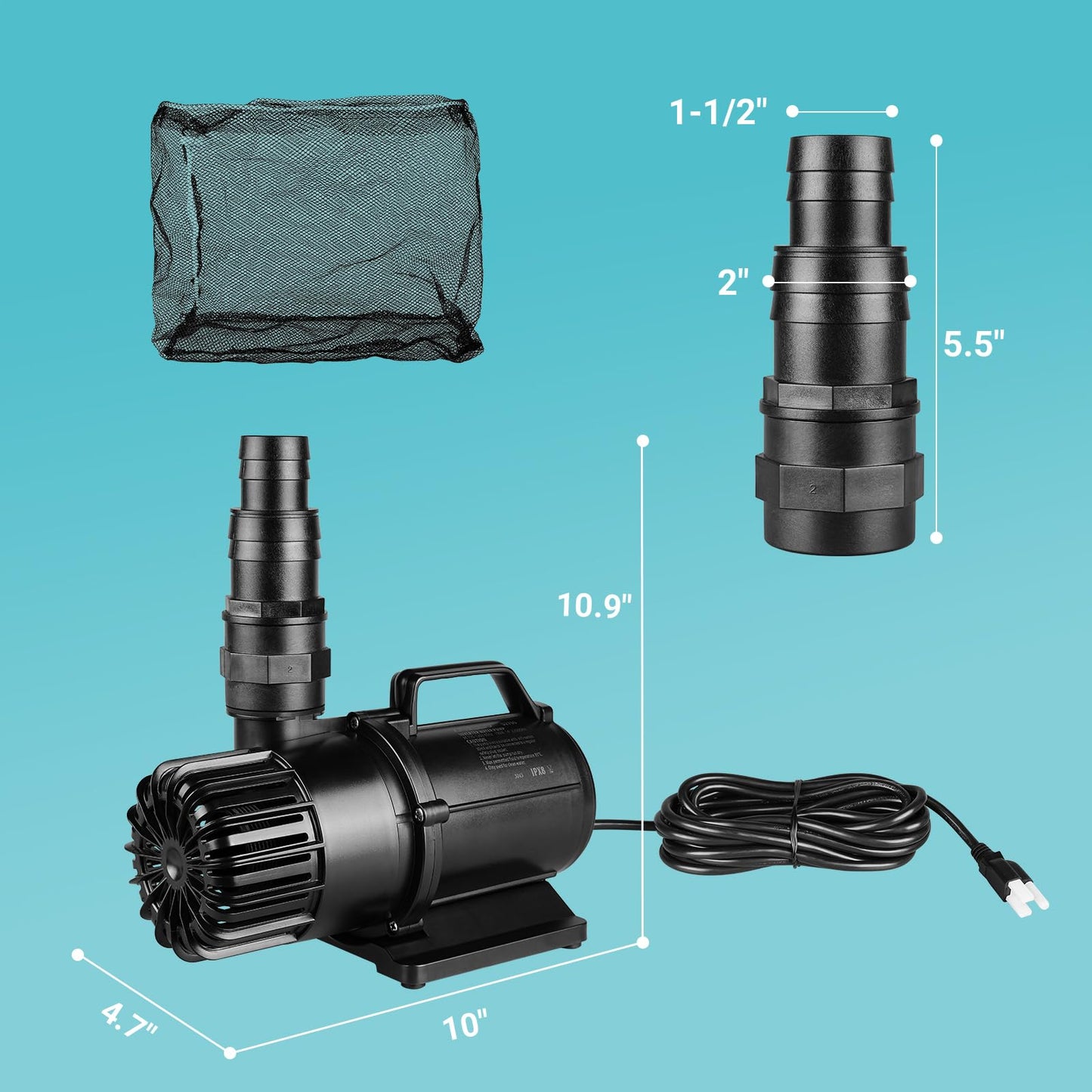 ANILUV 2700GPH Inverter Pond Pump, 100W Energy Efficient Submersible Pump | 14ft Lift Height, Pond Pumps for Outdoor Ponds – Ideal for Koi Ponds, Waterfalls, Hydroponics & Fish Tanks