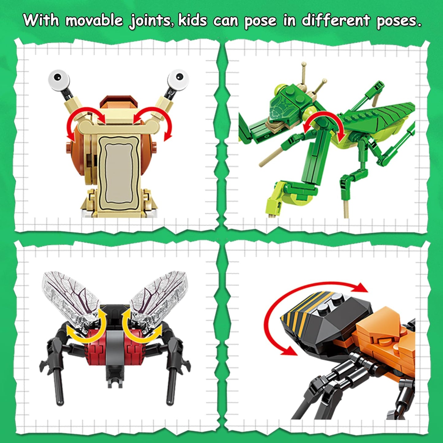 KAZI Bugs Building Toy Set,Insect Collection Building Blocks Including 8 Different Bug,STEM Toys for Kids Age 8 and Up,Play and Display Gift Idea for Boys & Girls,Ideal Gifts for Birthday Mothers Day
