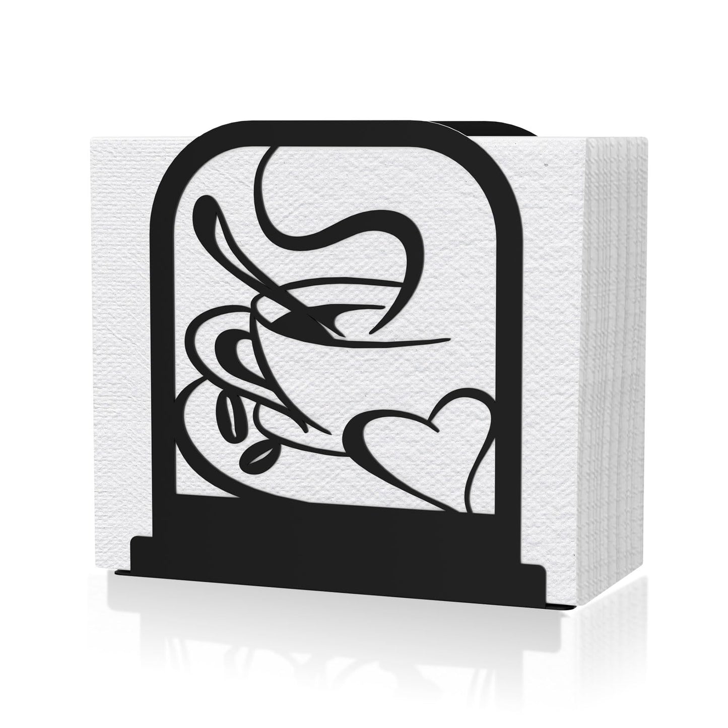 Modern Standing Napkin Holder for table, Black Metal Napkin Dispenser, Coffee time Theme Style Napkin Holder, Suitable for Kitchen, Coffee Shop, Dining Room