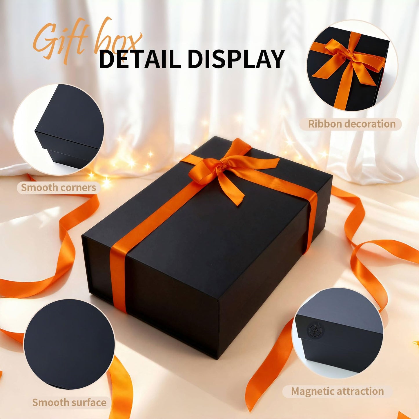 Large Black Magnetic Gift Box with Lid 13x9x4.3 Inch - Reusable Keepsake Box for Groomsmen Gifts, Wedding Proposal, Valentine's Day & Birthday - Includes Satin Ribbon, Gift Card & Paper Filler