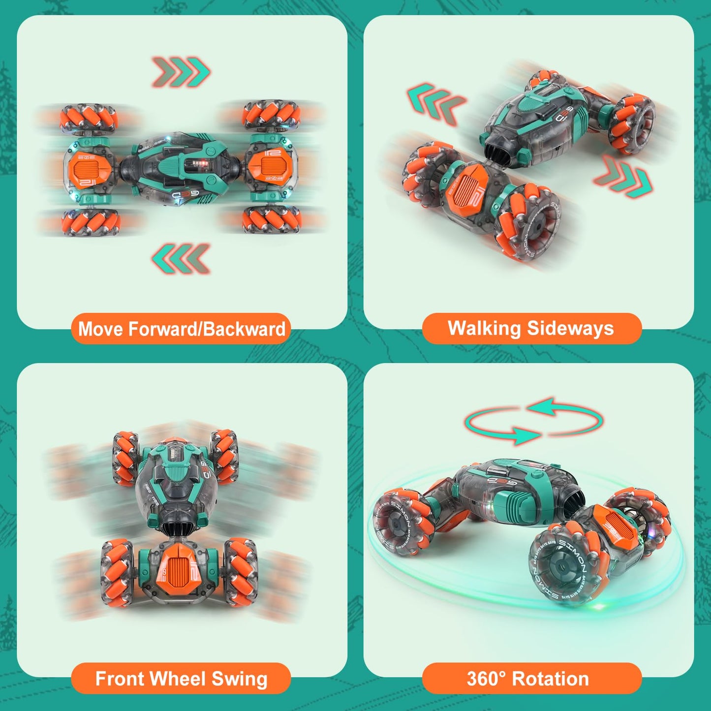 QPOU Gesture Sensing RC Stunt Car for Kids - 2.4Ghz Remote & Hand-Controlled Toy, Birthday Gifts for Boys 6 7 8 9 10 11 12 Year Old, Twist Off-Road Vehicle with Lights & Music
