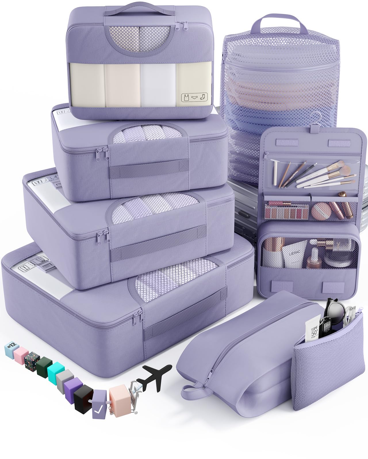 Veken 8 Set Packing Cubes for Travel Essentials, Suitcase Organizer Bags in 4 Sizes, Carry-On Luggage Accessories with Large Laundry & Hanging Toiletry Bag, Must-Have for Airplane, Road Trip & Camping