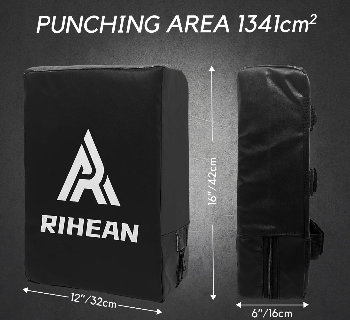 RIHEAN Martial Arts Kicking Shield Pad for Muay Thai, Taekwondo Football, Basketball, Hockey Training, 12x16in Denser Foam High-Density PU Leather Cover - Blackx2