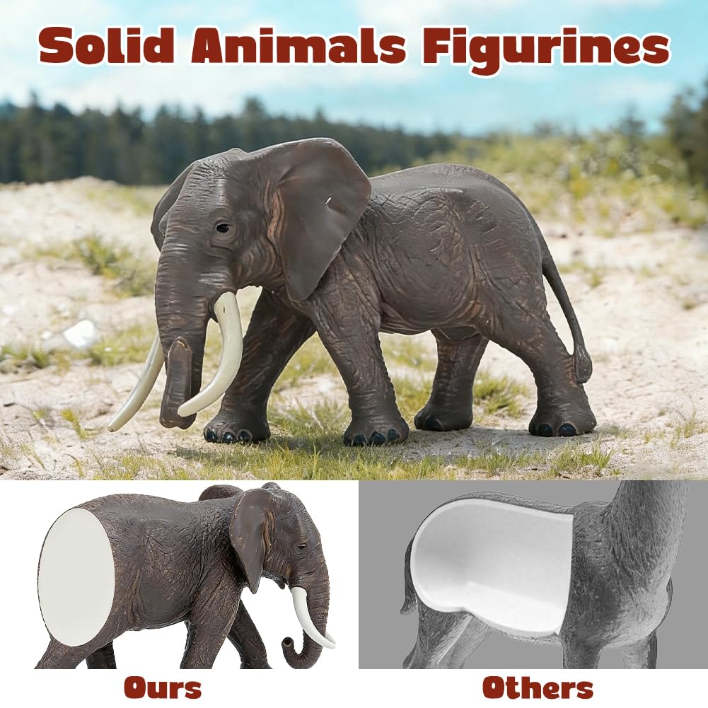Safari Zoo Animals Figures Toys, 14 Piece Realistic Jungle Animal Figurines, African Wild Plastic Animals with Lion, Elephant Educational Learning Playset for Toddlers, Birthday Gifts Christmas