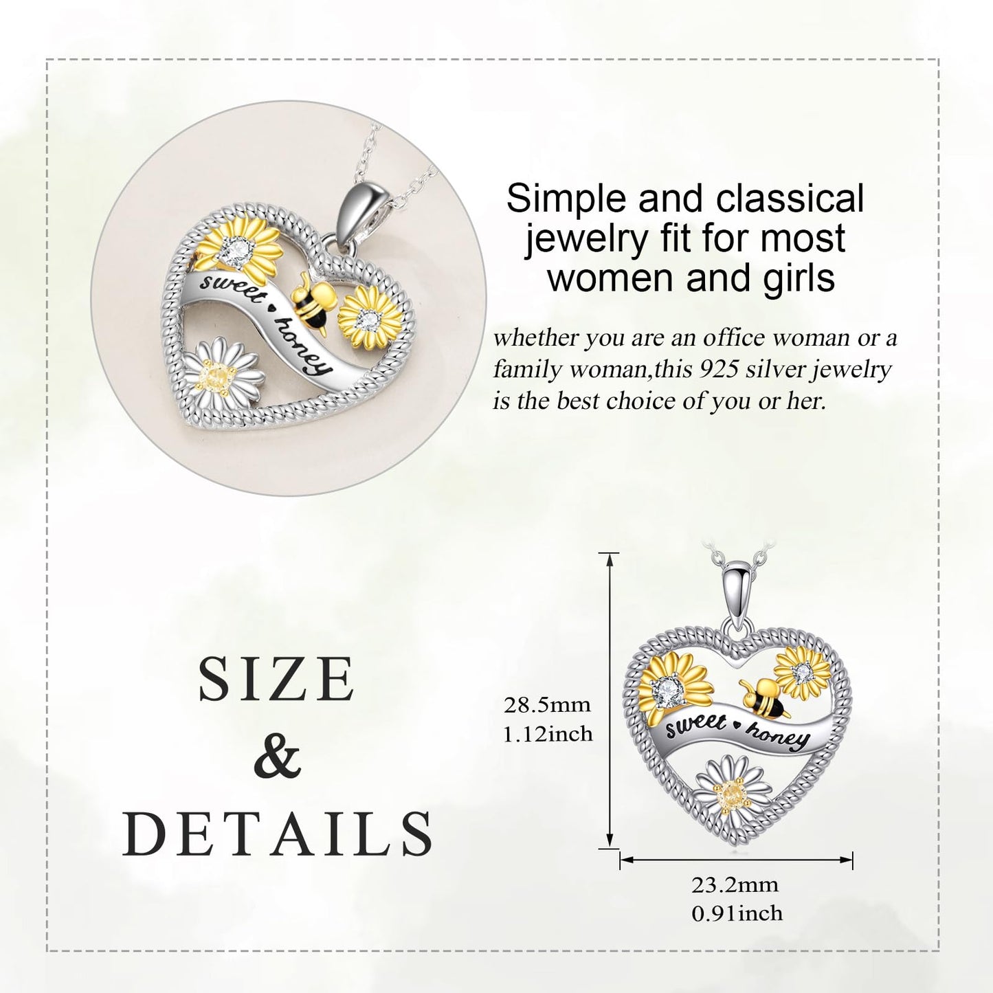 LUHE Bee NecklaceSterling Silver Daisy Flower Pendant Necklaces for Women Bee Jewelry Christmas Gifts for Women