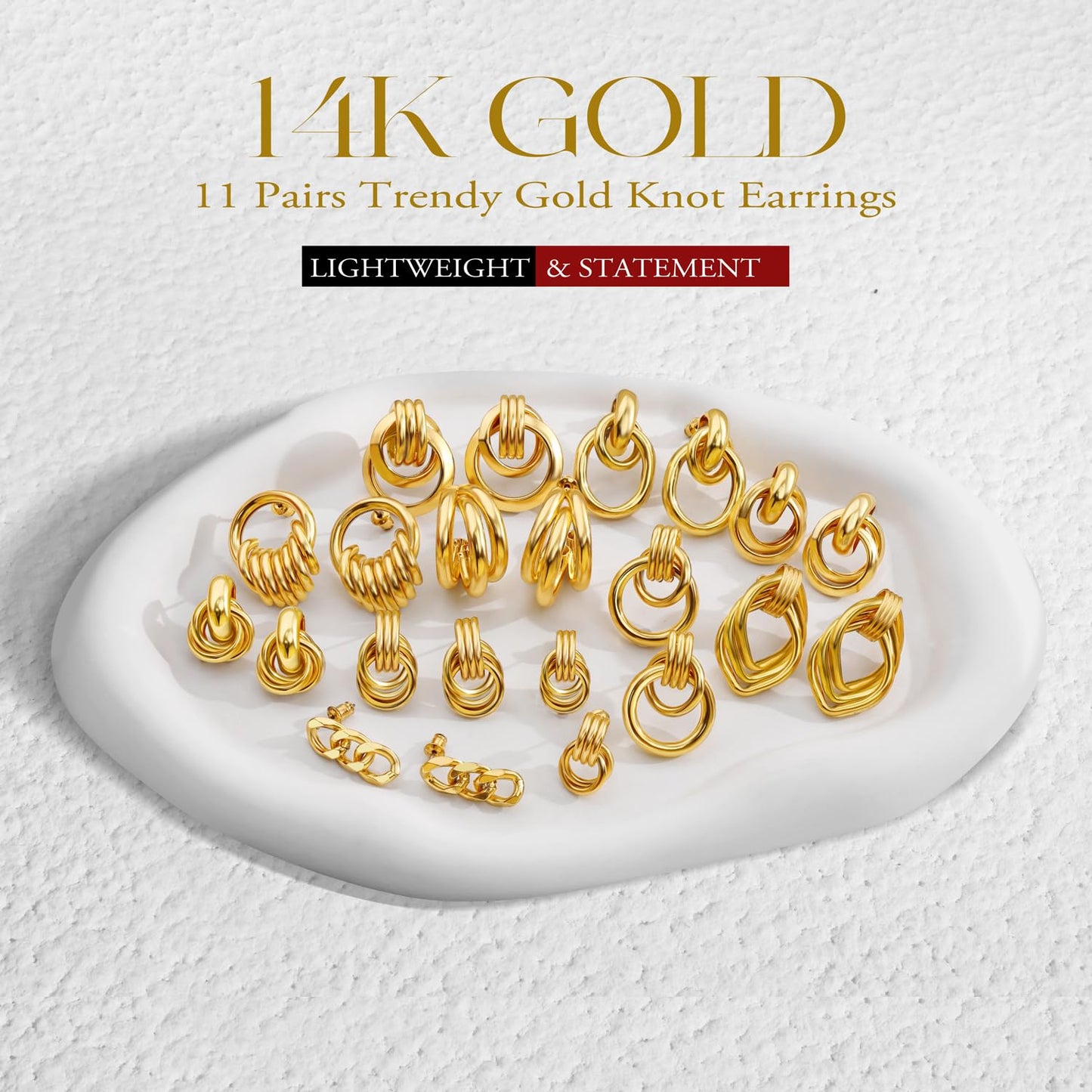 11 Pairs Trendy Gold Knot Earrings for Women Chunky Statement Long Link Drop Dangle Earrings Fashion Lightweight Hypoallergenic Jewelry Set (Gold)