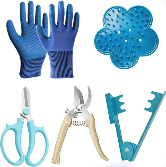 Floral Tool Kit, Rose Thorn Stripper Tool Garden Pruning Shears Scissors Kit, Glove for Floral Making Supplies,Use for Florist Supplies (Blue)